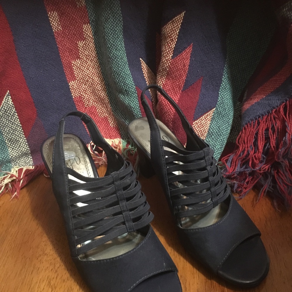 Navy blue open toe shoes